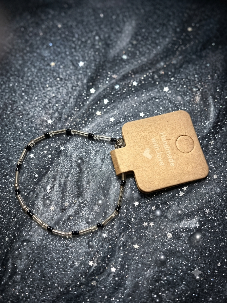Stardust in the Nightfall|Black & Silver Geometric Bead Bracelet